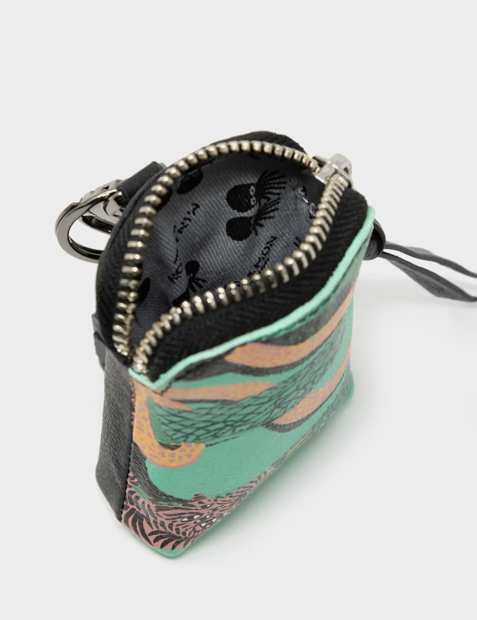 Florence Pouch Charm - Biscay Green Leather Tangle Tales Print