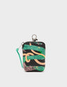 Florence Pouch Charm - Black Leather Keychain Tiger And Snake Print - Front view 