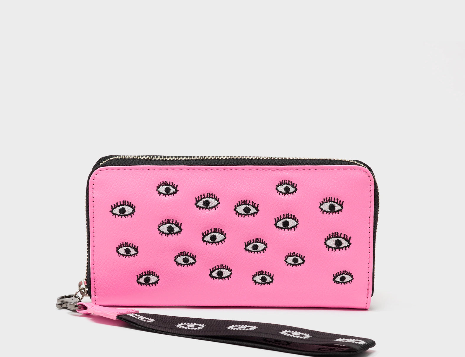 Francis Wallet - Bubblegum Pink All Over Eyes Embroidery - Front view