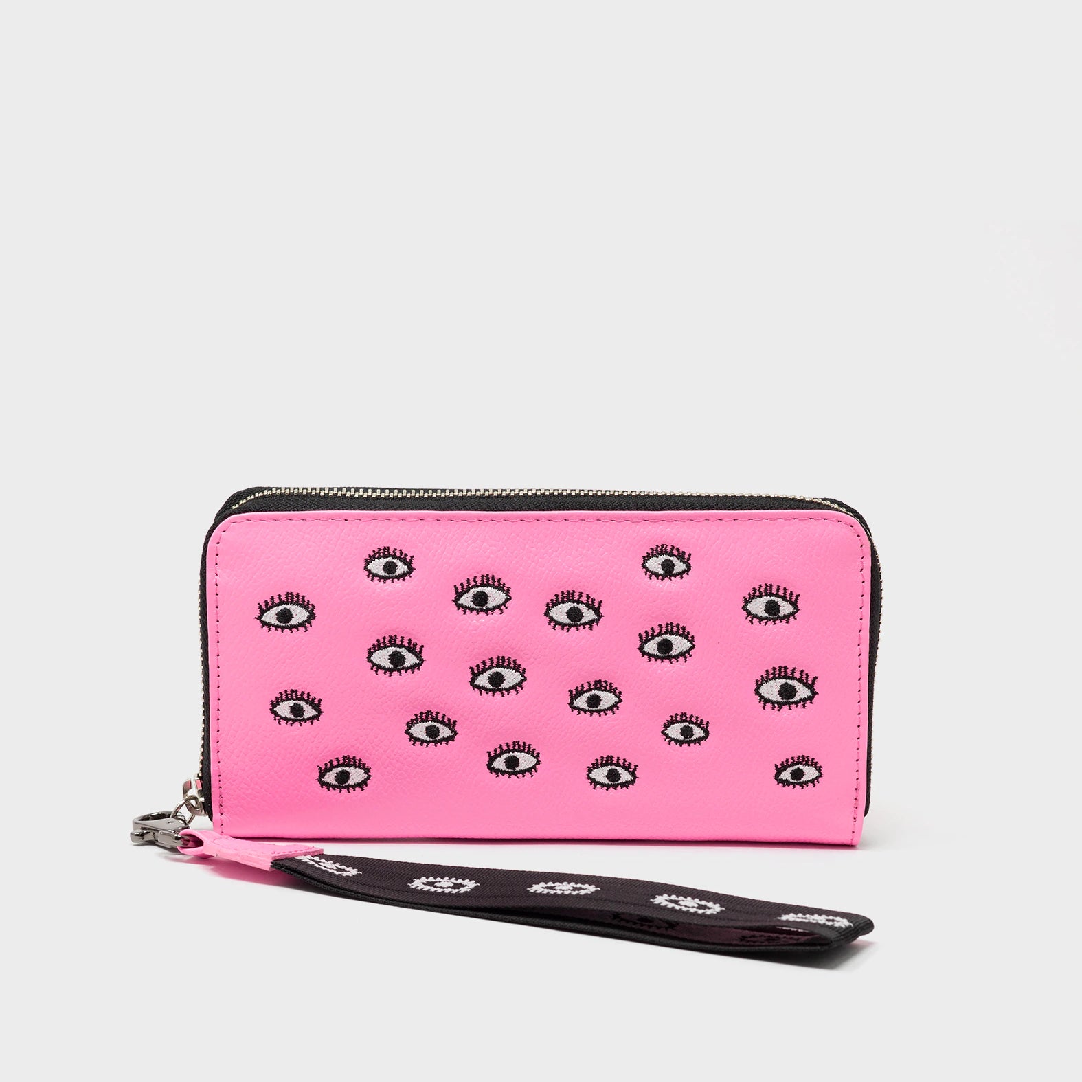 Francis Wallet - Bubblegum Pink All Over Eyes Embroidery - Front view