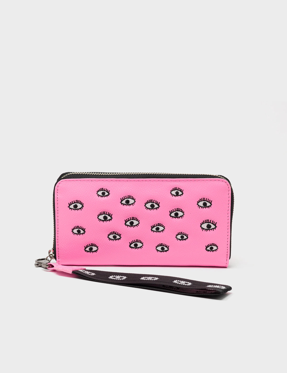 Francis Wallet - Bubblegum Pink All Over Eyes Embroidery - Front view