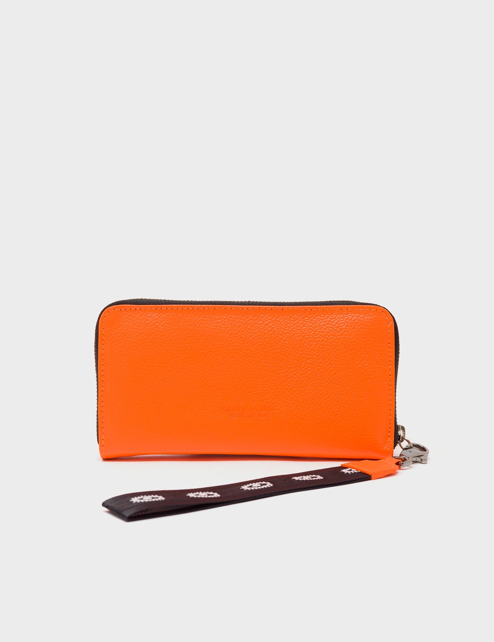Francis Neon Orange Leather Wallet - All Over Eyes Embroidery Print - Back view