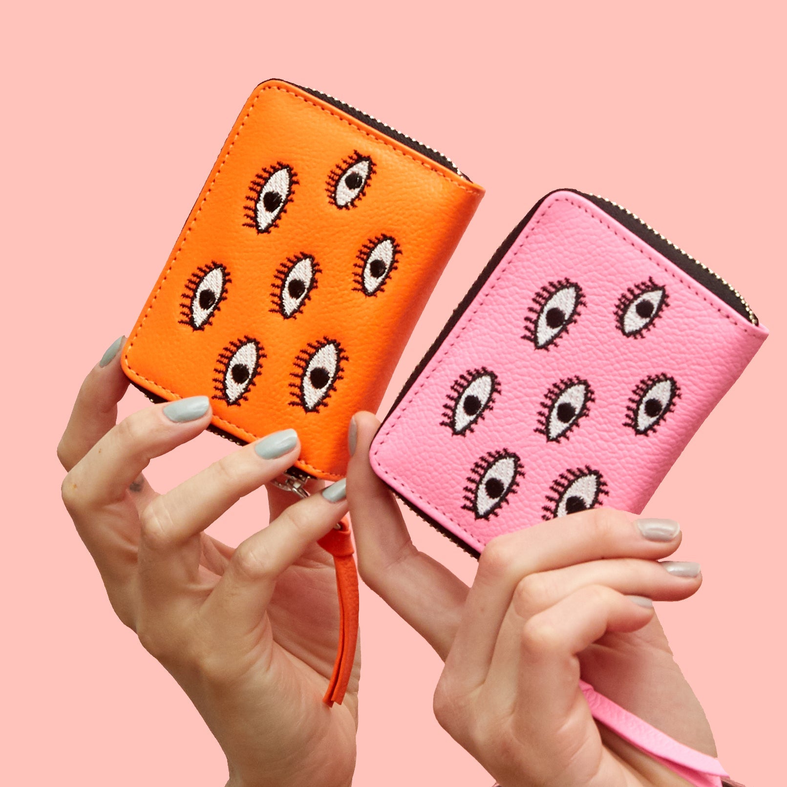 Frodo Neon Orange Leather Wallet - Eyes Embroidery