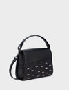 Anastasio Mini Crossbody Handbag Black Leather - All Over Eyes Embroidery