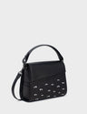 Anastasio Mini Crossbody Handbag Black Leather - All Over Eyes Embroidery - Front corner angle view