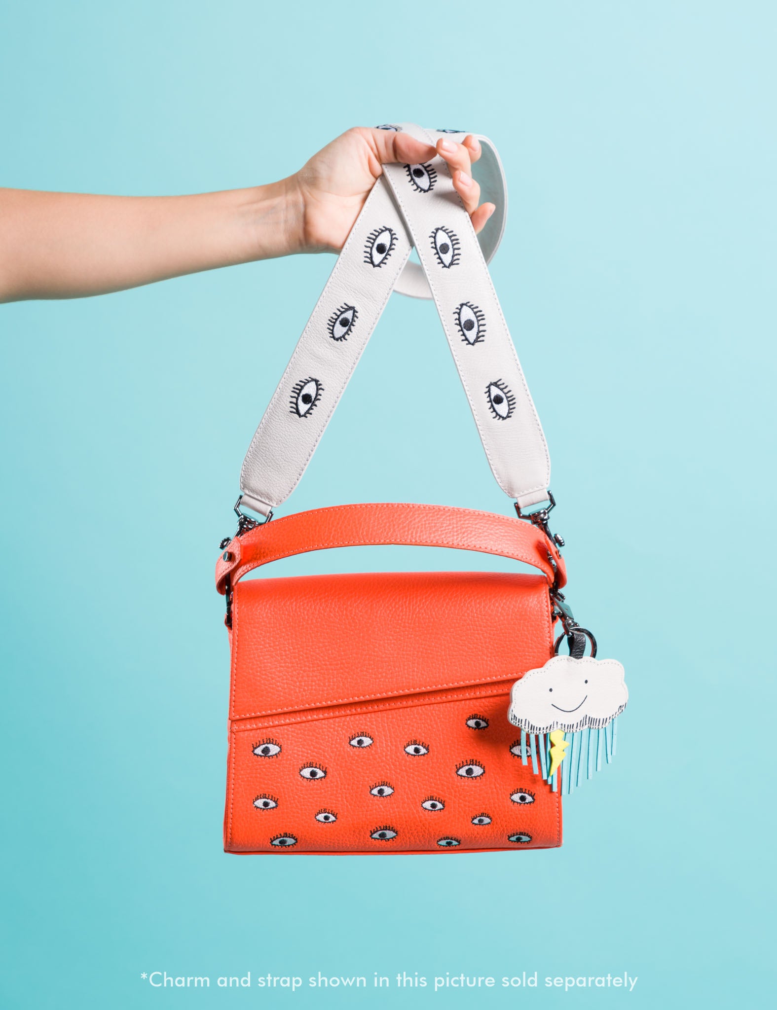 Anastasio Crossbody Handbag - Neon Orange Leather All Over Eyes