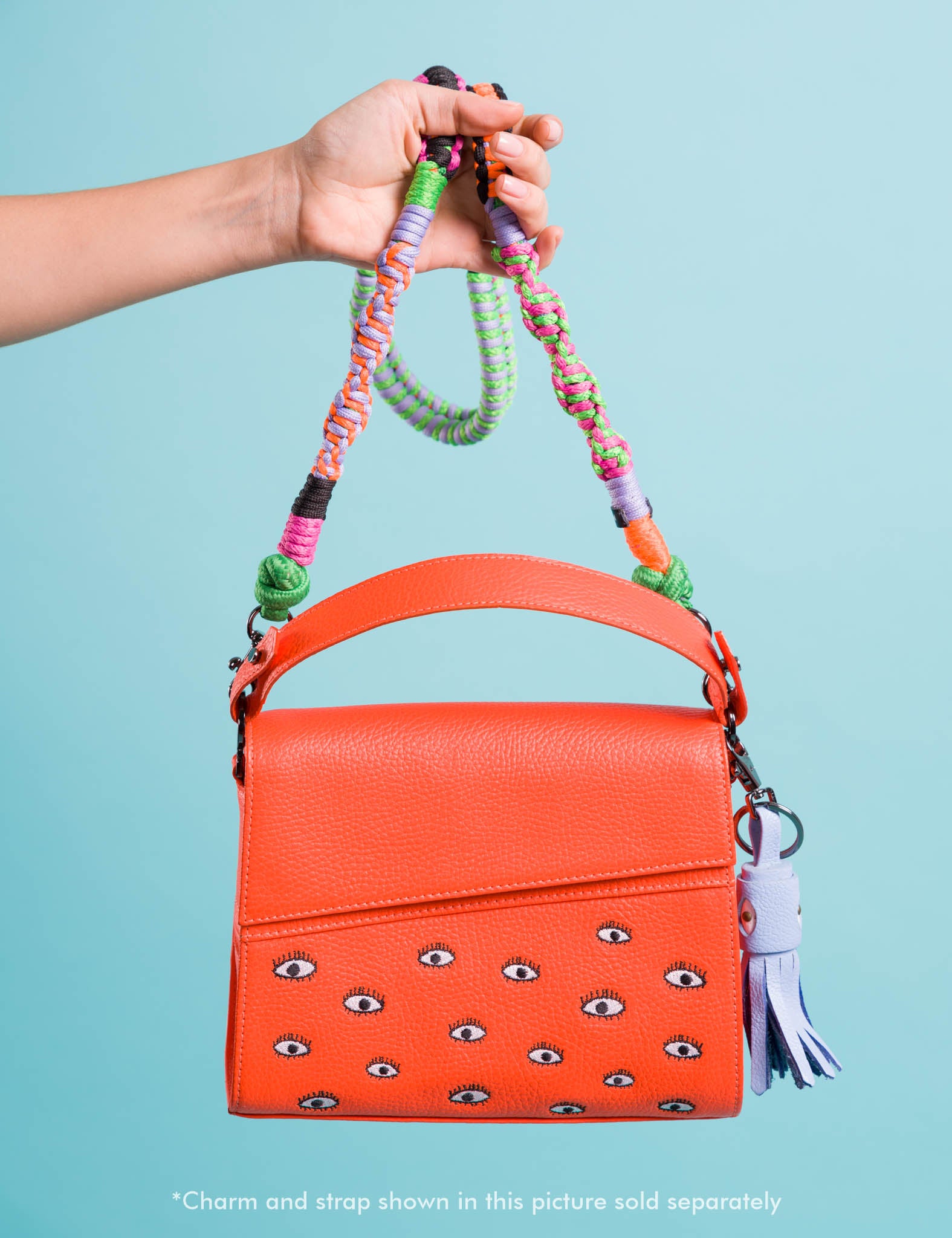 Anastasio Crossbody Handbag - Neon Orange Leather All Over Eyes