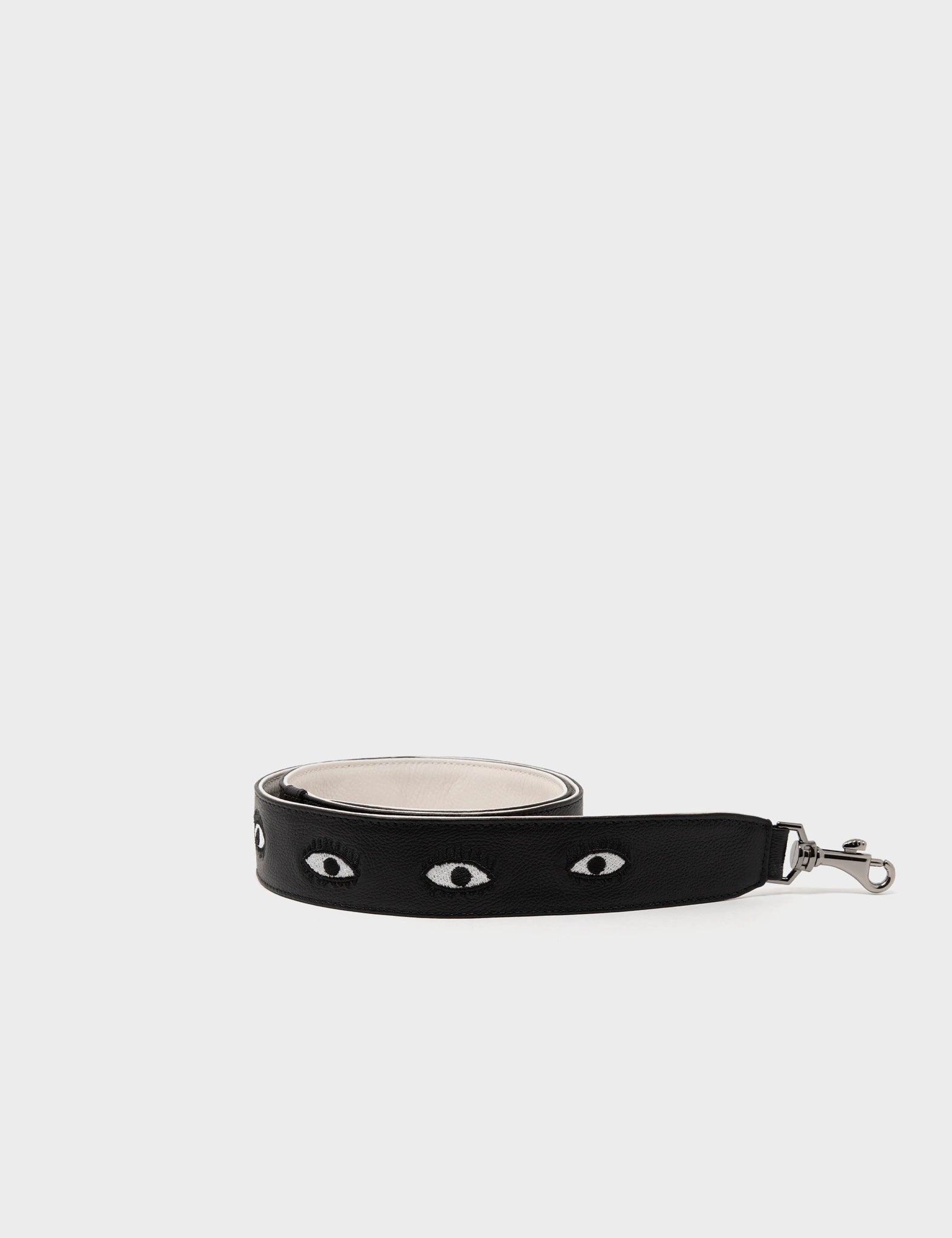 Detachable Black Leather Shoulder Strap - All Over Eyes Embroidery