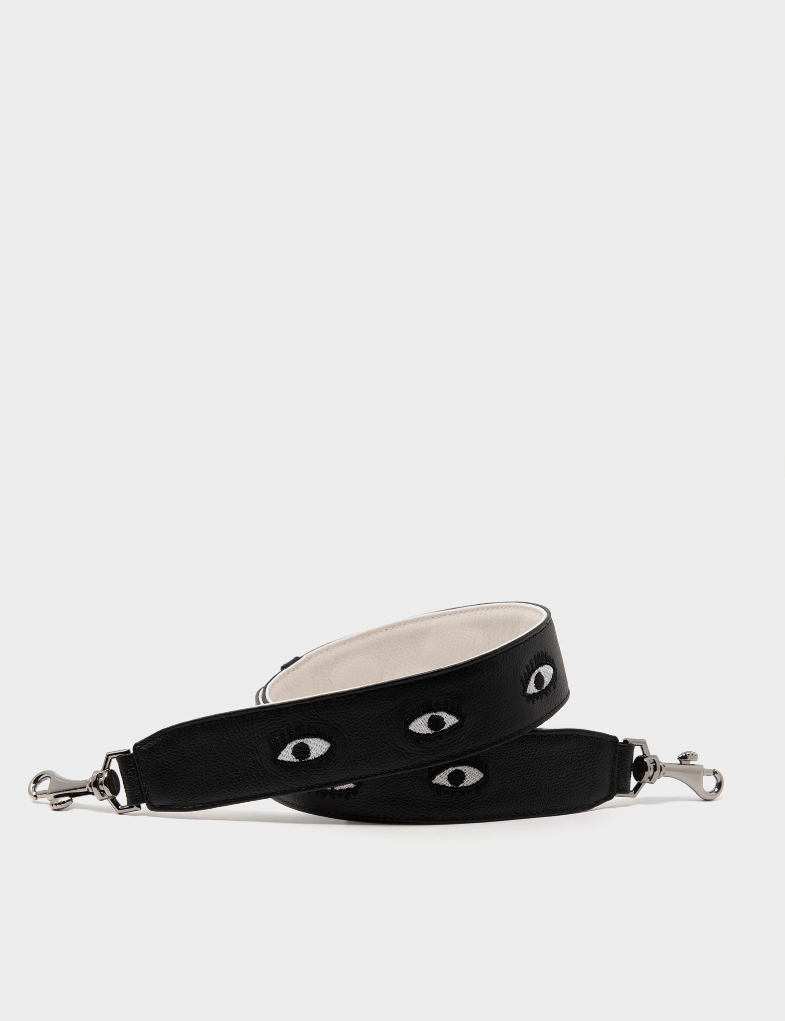 Detachable Black Leather Shoulder Strap - All Over Eyes Embroidery