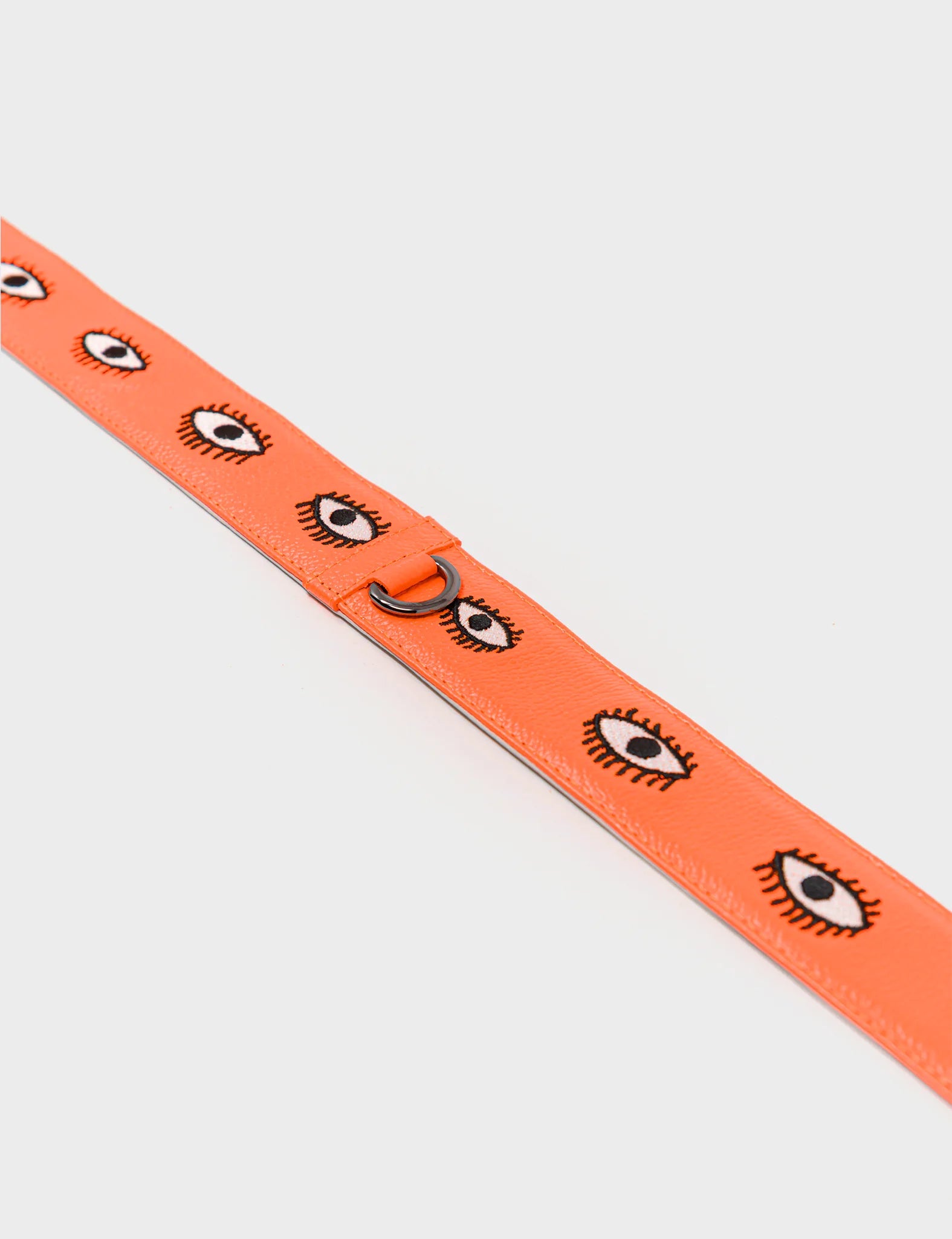Shoulder Strap - Neon Orange Leather All Over Eyes Embroidery