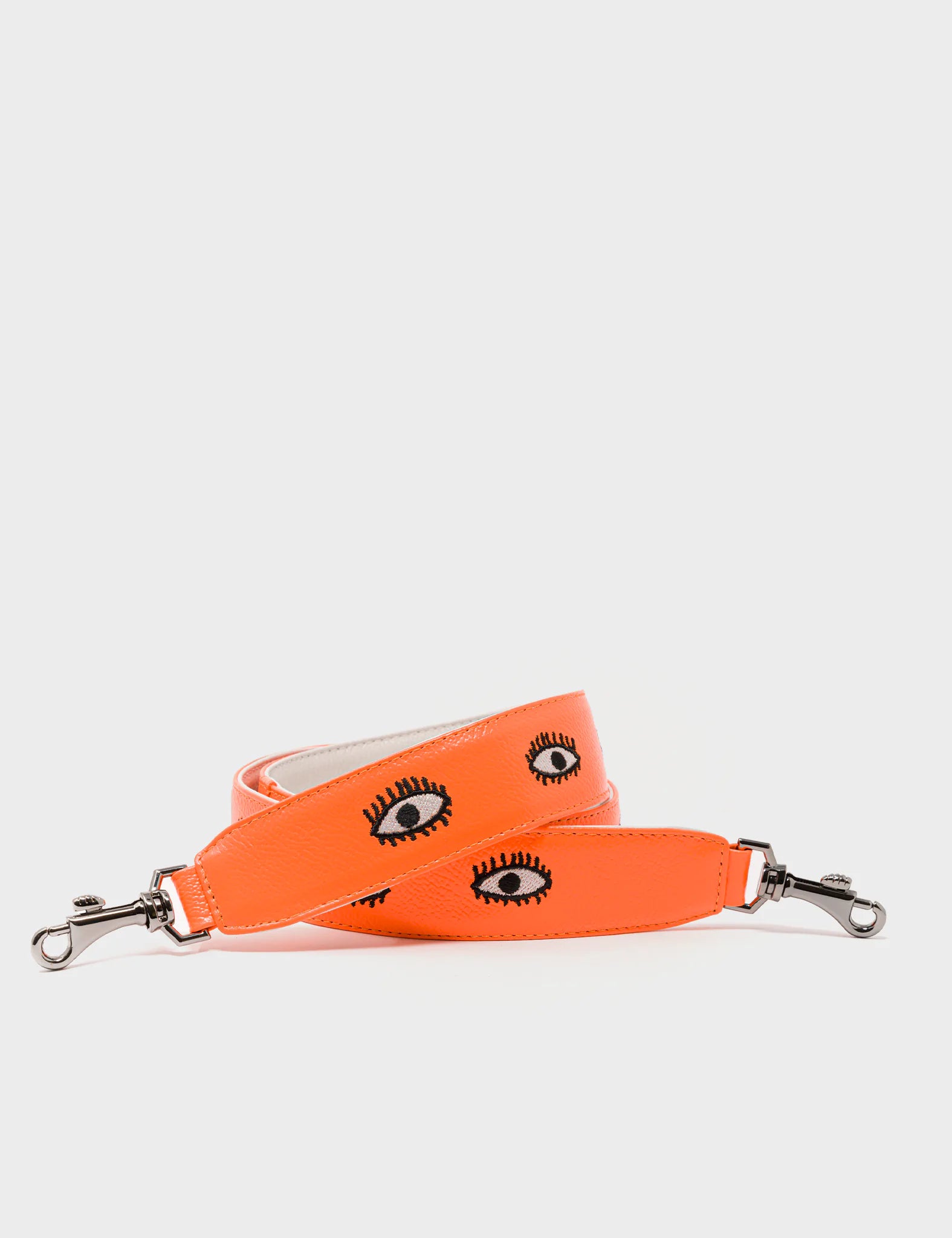 Shoulder Strap - Neon Orange Leather All Over Eyes Embroidery
