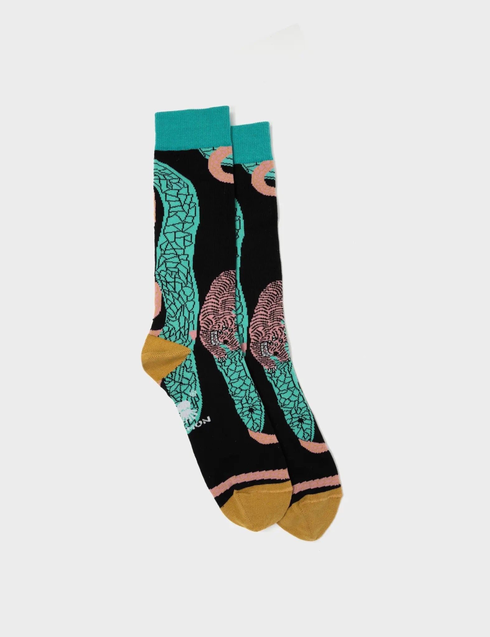 Socks - Tiger And Snake Black And Basil Green - Front