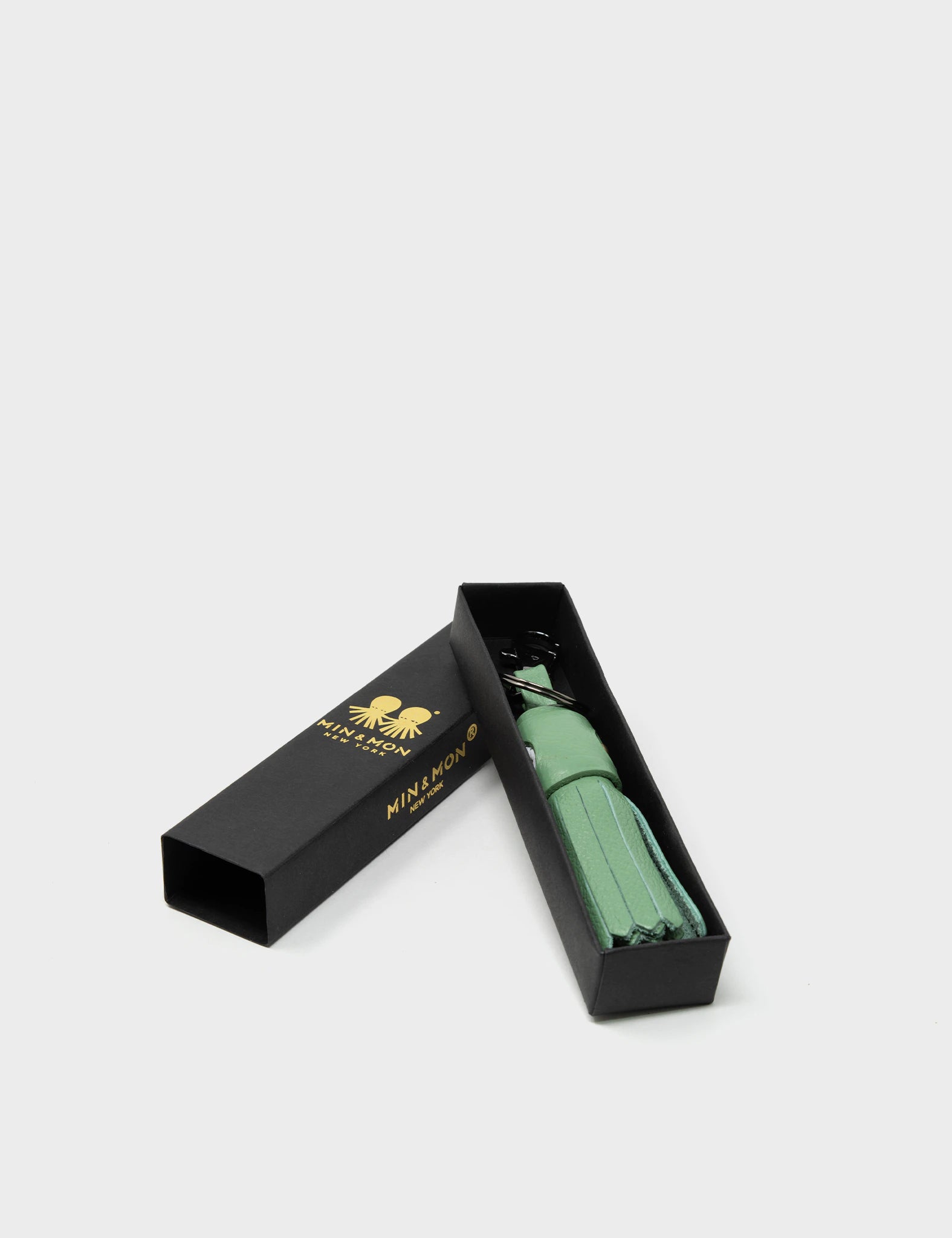 Squid Charm - Basil Green Leather Keychain - Box