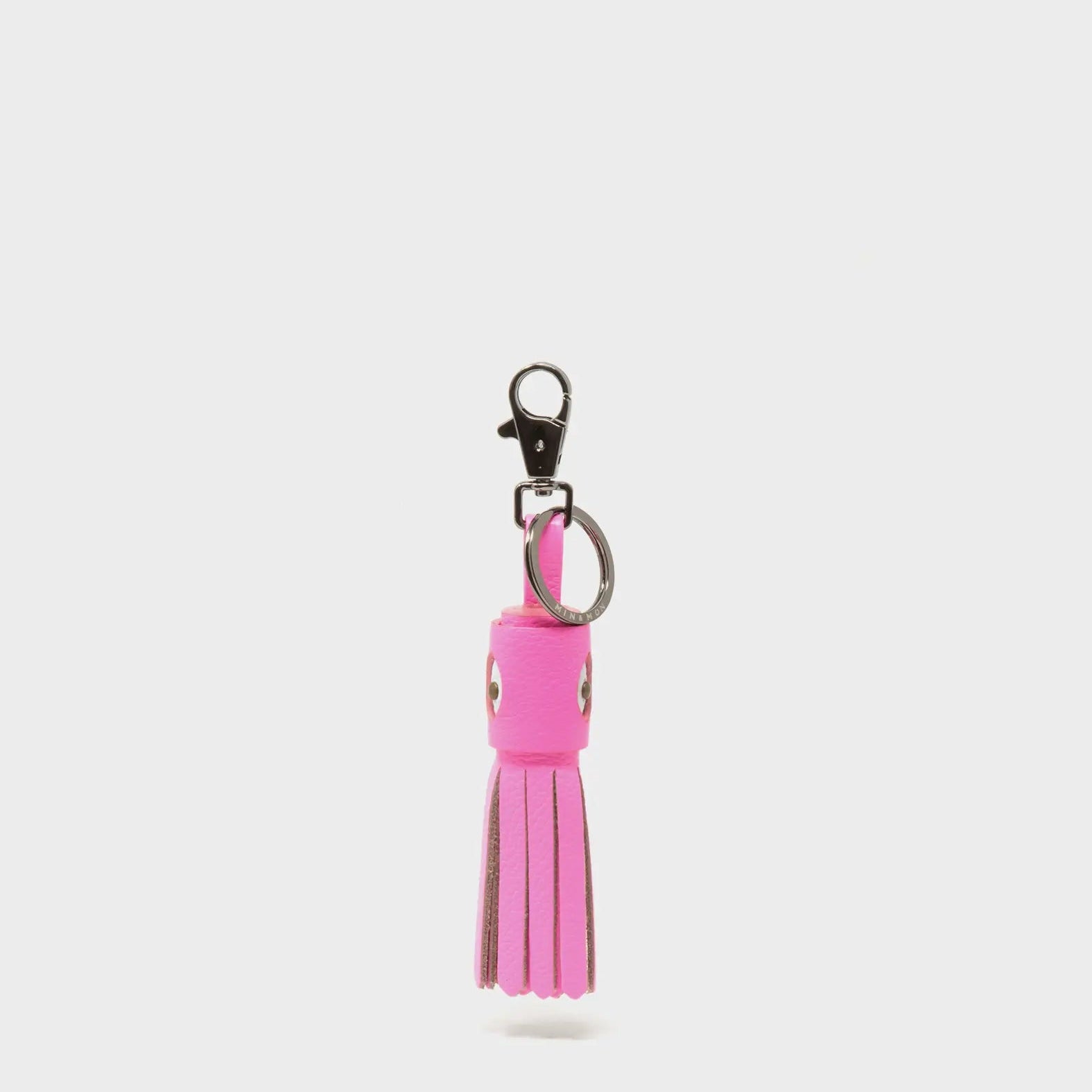 Squid Charm - Bubblegum Pink Leather Keychain - Front view