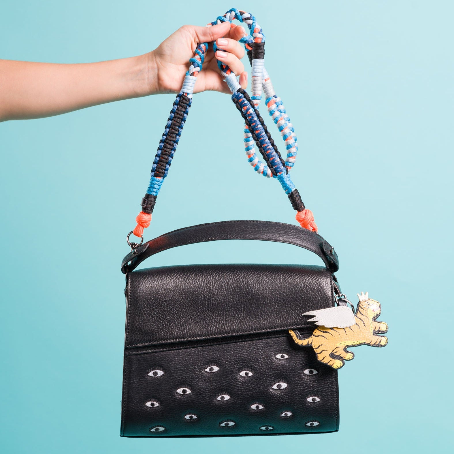 Anastasio Medium Crossbody Handbag Black Leather - Eyes Embroidery - Style It