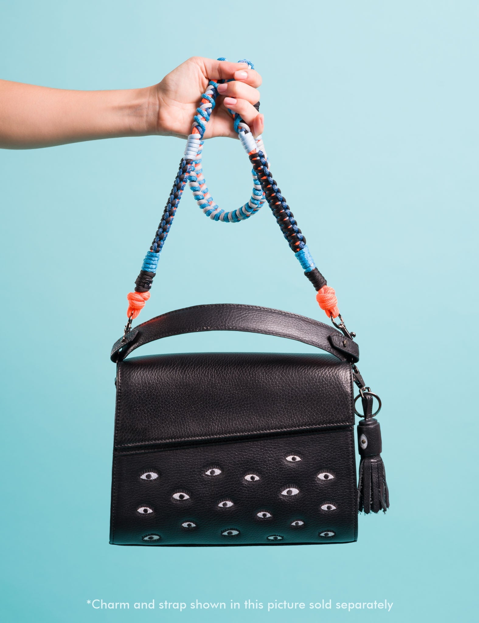 Anastasio Medium Crossbody Handbag Black Leather - Eyes Embroidery 
