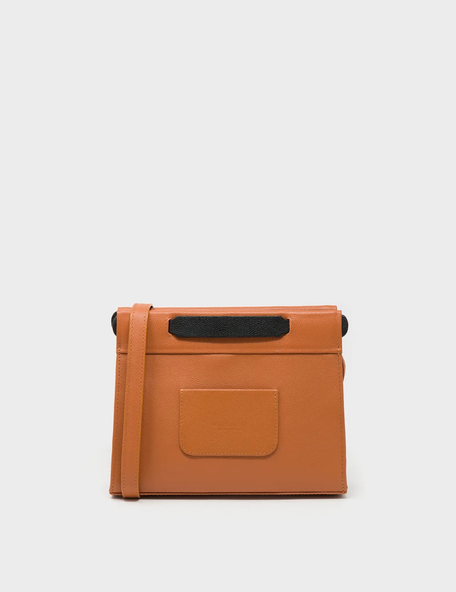 Vali Crossbody Small Caramel Leather Bag - Eyes Applique Adjustable Handle - Back view