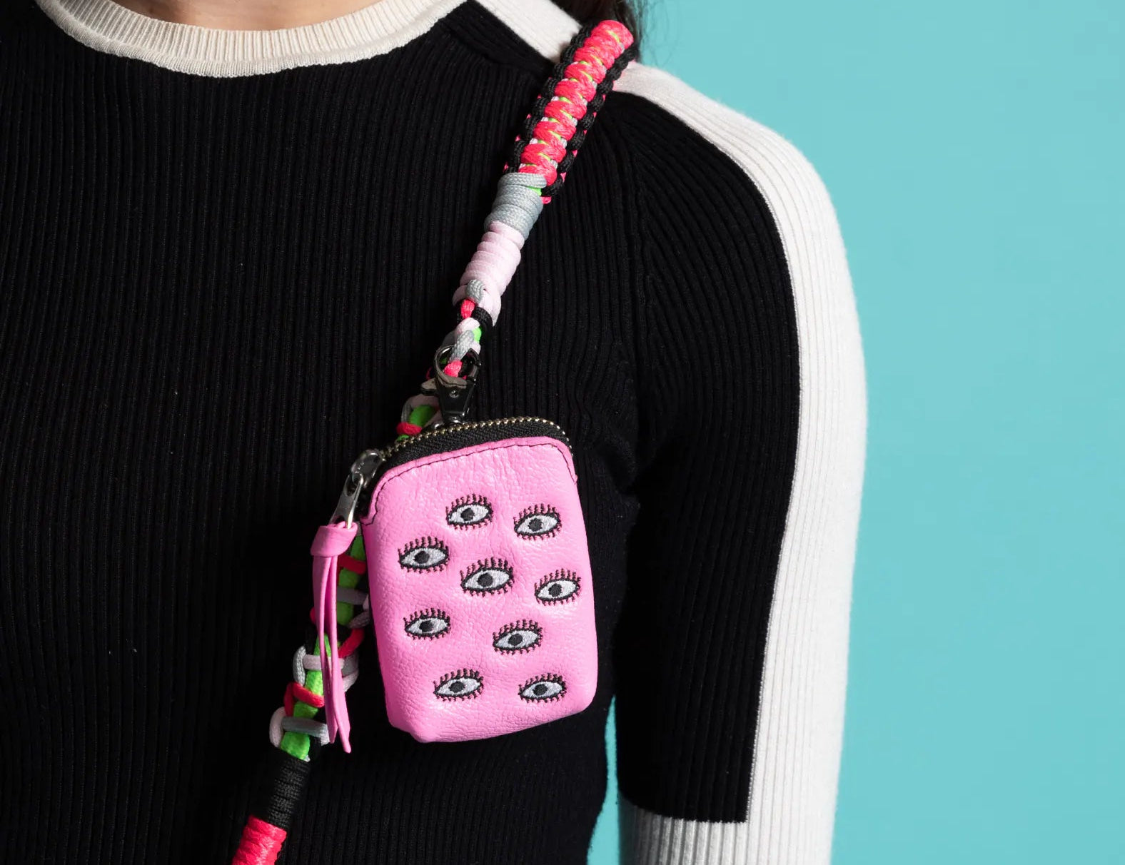 Florence Pouch Charm - Bubblegum Pink Leather All Over Eyes Embroidery - How to Use