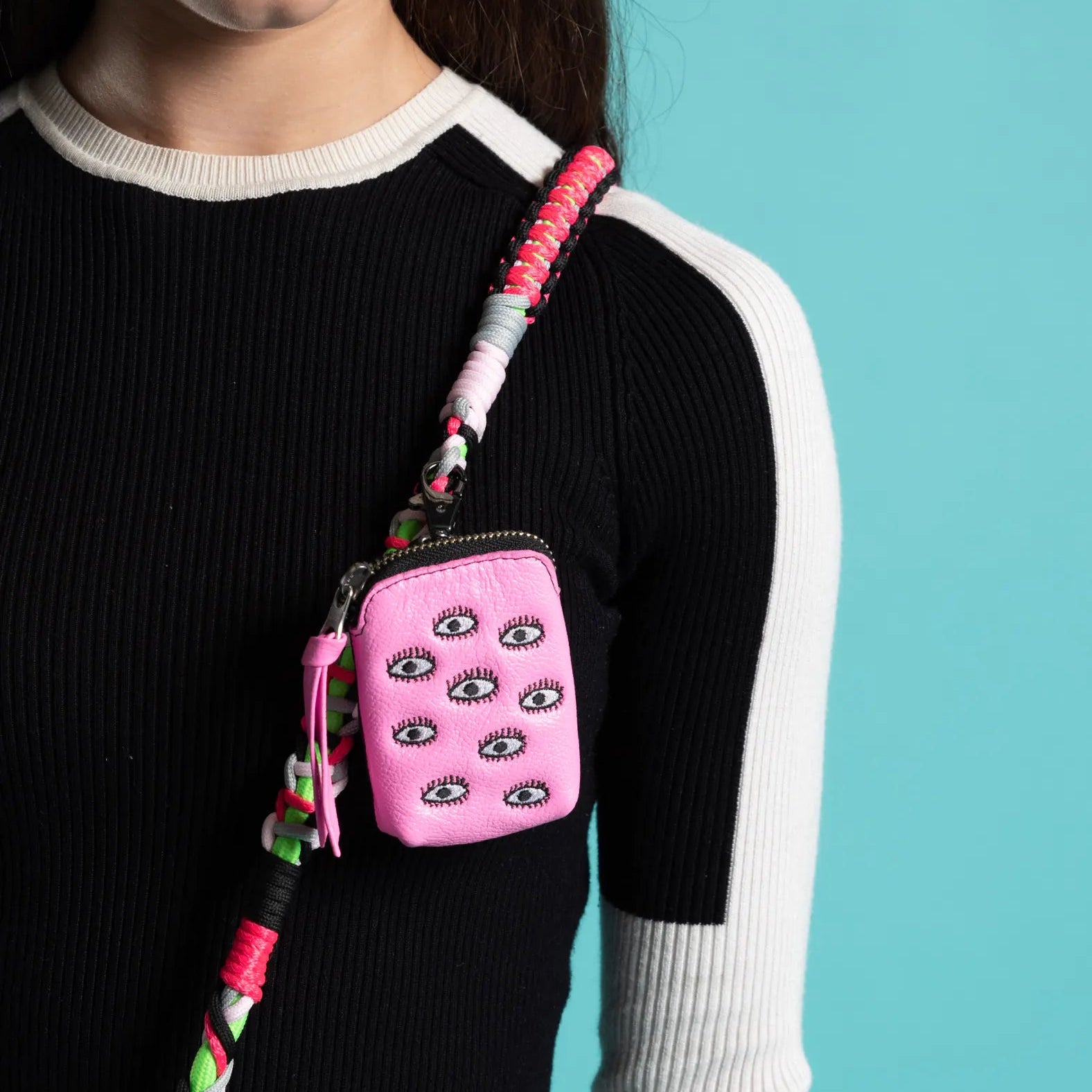 Florence Pouch Charm - Bubblegum Pink Leather All Over Eyes Embroidery - How to Use