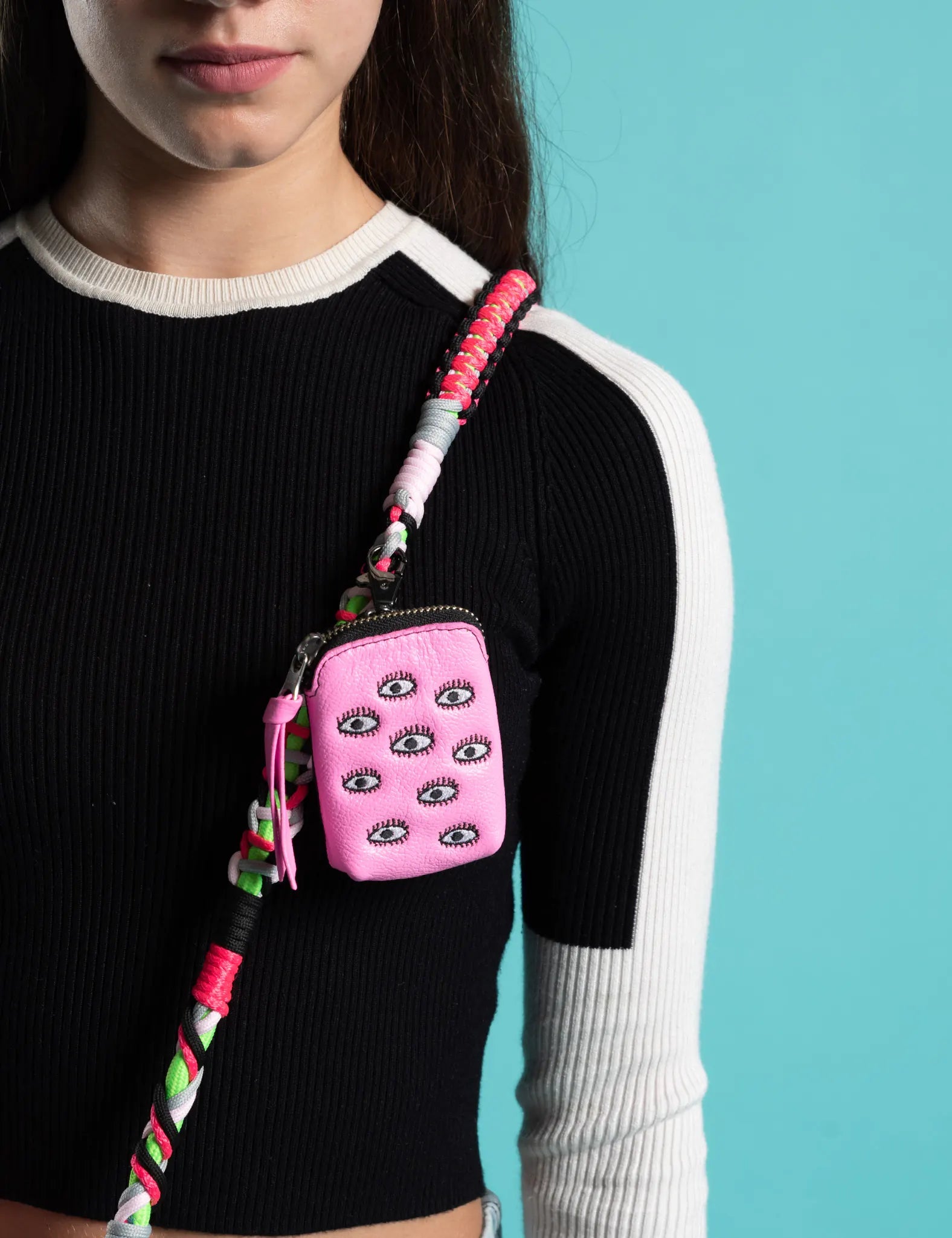 Florence Pouch Charm - Bubblegum Pink All Over Eyes Embroidery Florence Pouch Charm - Bubblegum Pink All Over Eyes Embroidery